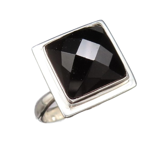 925 Sterling Silver Vintage Openwork Faceted Black Onyx Ring Sz 8  RG26004
