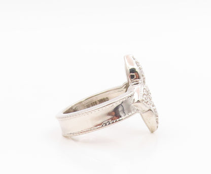 925 Sterling Silver Vintage Ring Modernist CZ Floral Petal Band  Sz 5  RG35624