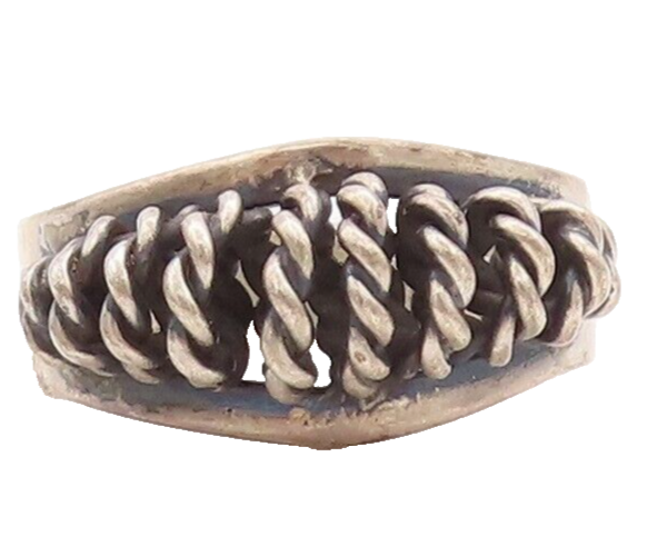 925 Sterling Silver Vintage Ring Cutout Rope Coiled Adjustable  Sz 7  RG28209
