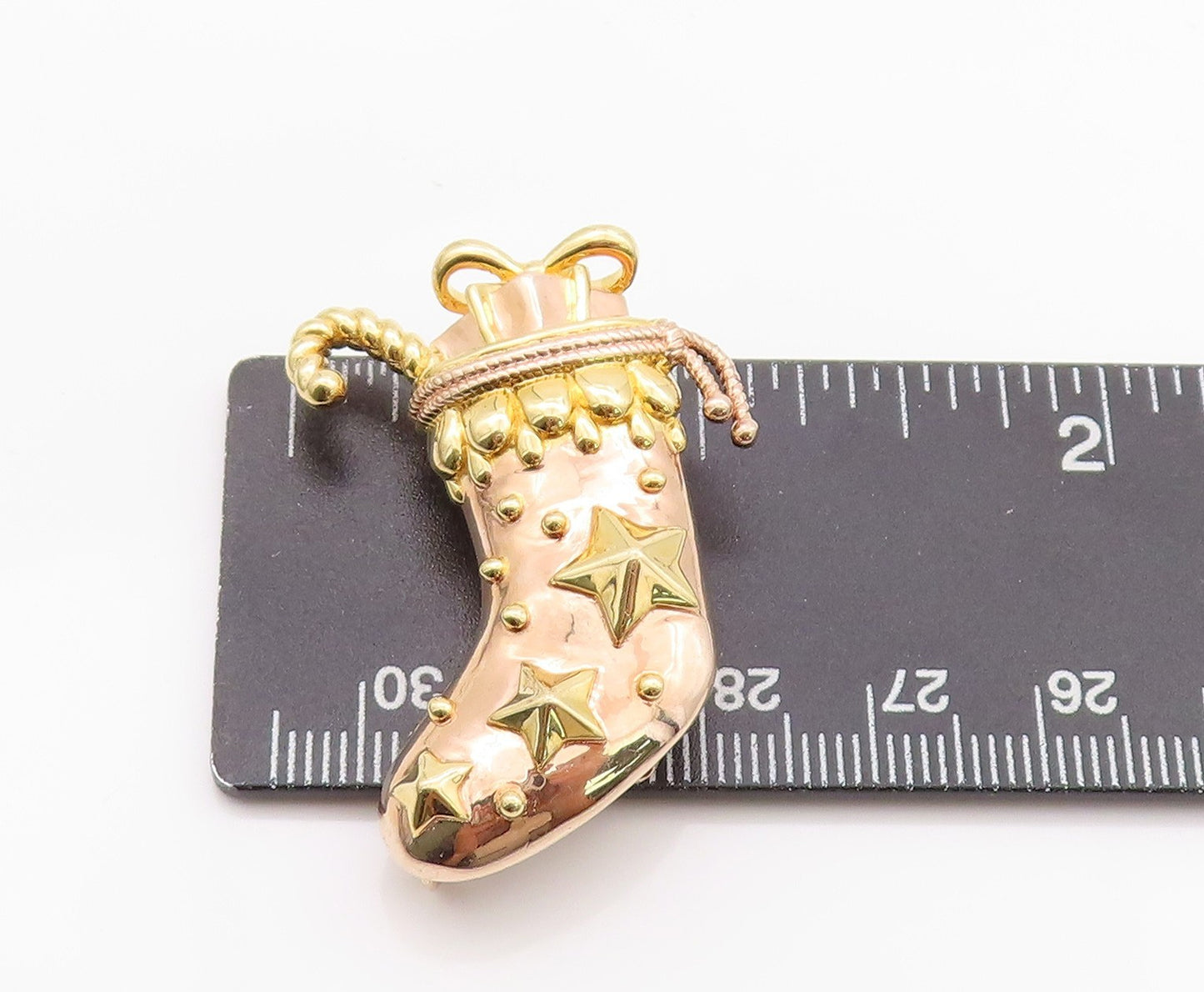 925 Sterling Silver Vintage Brooch Gold Plated Christmas Stocking  BP11671