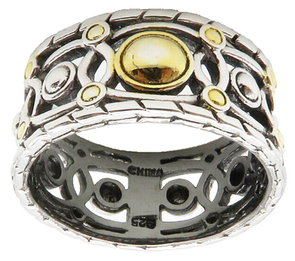 925 Sterling Silver  Vintage Shiny 2 Tone Open Design Band Ring Sz 7  RG12917