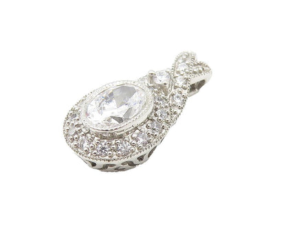 925 Sterling Silver  Vintage Sparkling Cubic Zirconia Oval Pendant  PT9151