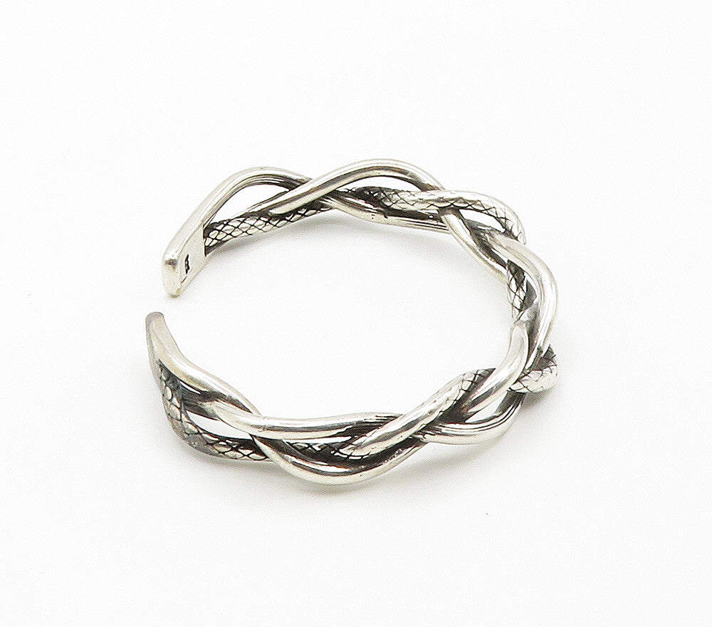 925 Sterling Silver  Vintage Smooth Braided Weaved Style Cuff Bracelet  BT6042