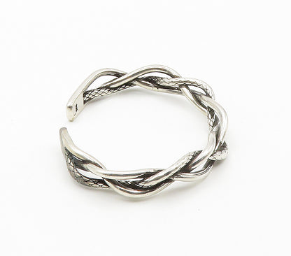 925 Sterling Silver  Vintage Smooth Braided Weaved Style Cuff Bracelet  BT6042