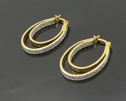 925 Sterling Silver  Genuine Diamonds Gold Plated Oval Hoop Earrings  EG9397