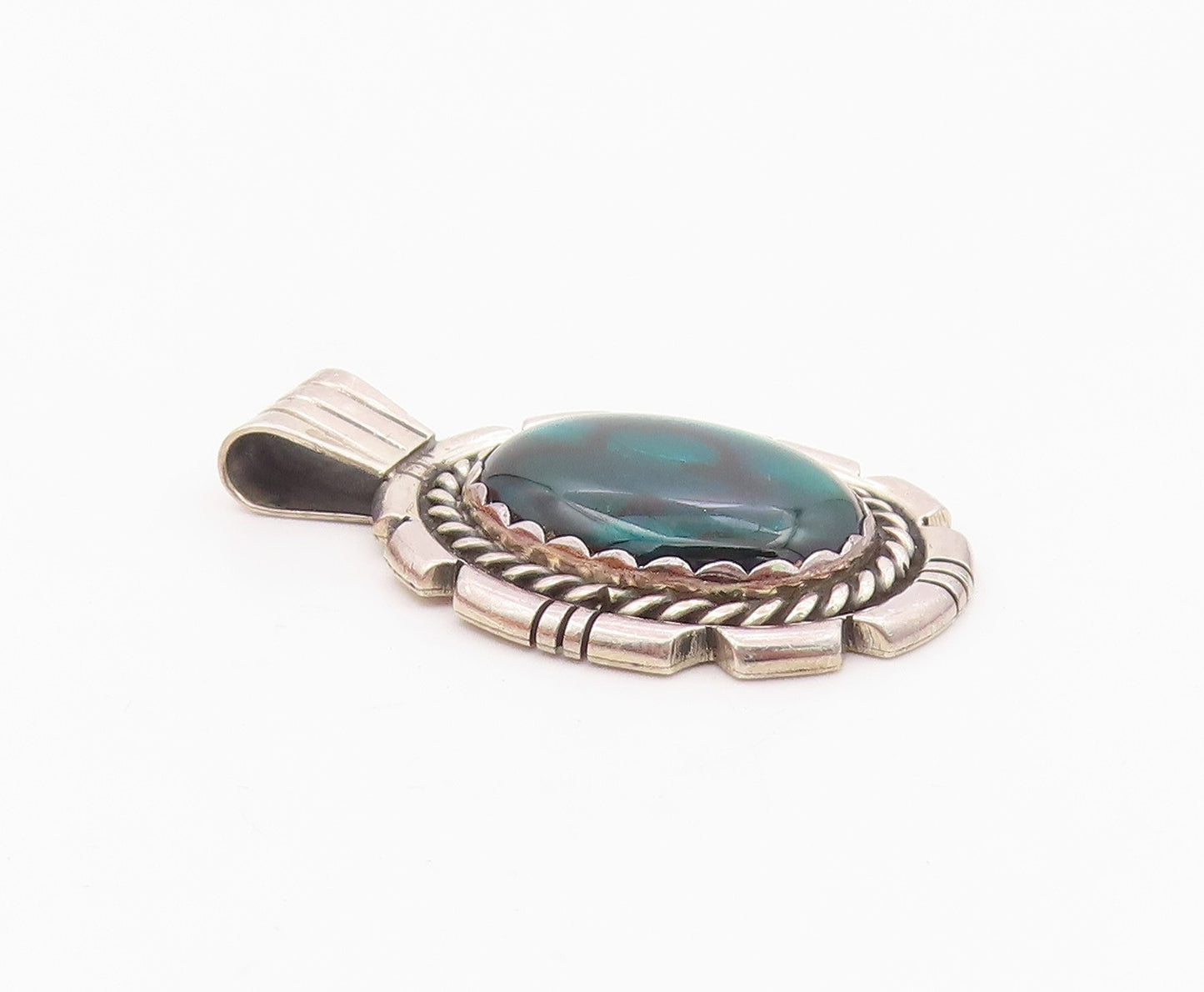 NAVAJO 925 Sterling Silver  Vintage Abalone Shell Shiny Twist Pendant  PT13159