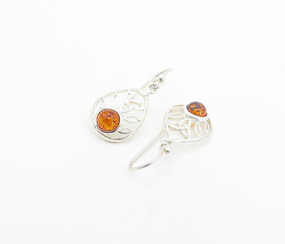 925 Sterling Silver  Cabochon Cut Amber Celtic Knot Dangle Earrings  EG3668