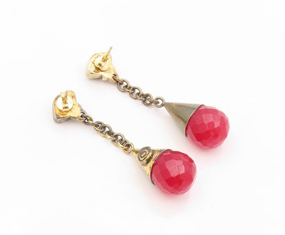 925 Sterling Silver Vintage Earrings Gold Plated Dangling Ruby & Garnet  EG13404