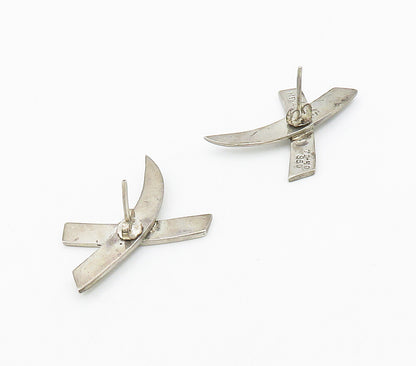 MEXICO 925 Sterling Silver  Vintage Shiny Smooth Crossed Drop Earrings  EG8060