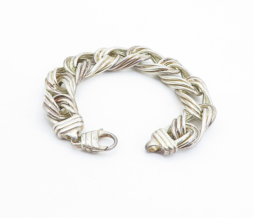 925 Sterling Silver  Vintage Chunky Fluted Swirl Link Chain Bracelet  BT2858