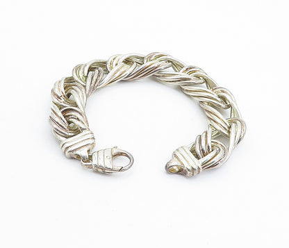925 Sterling Silver  Vintage Chunky Fluted Swirl Link Chain Bracelet  BT2858