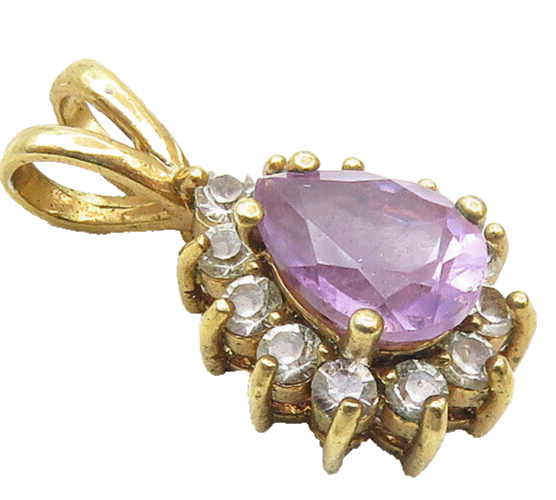 925 Sterling Silver  Vintage Amethyst & Topaz Shiny Tear Drop Pendant  PT7502
