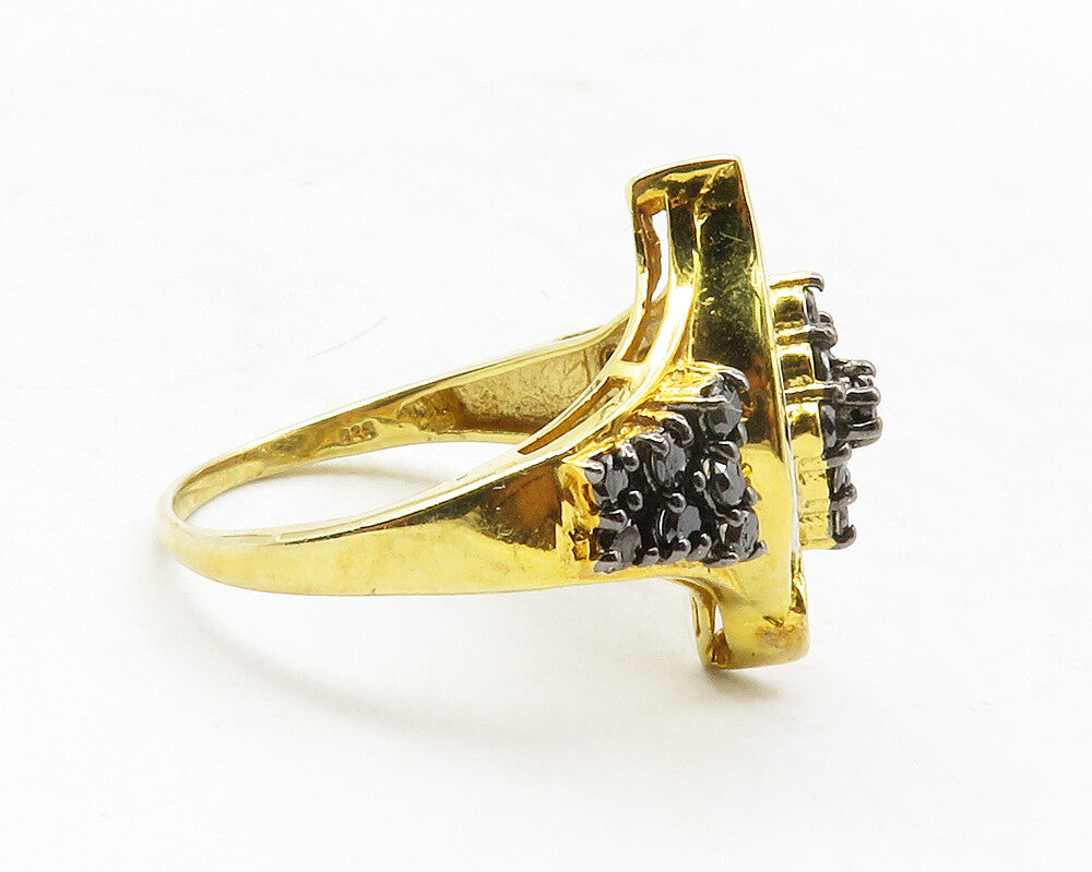 925 Sterling Silver  Genuine Black & White Diamonds Band Ring Sz 8  RG12481