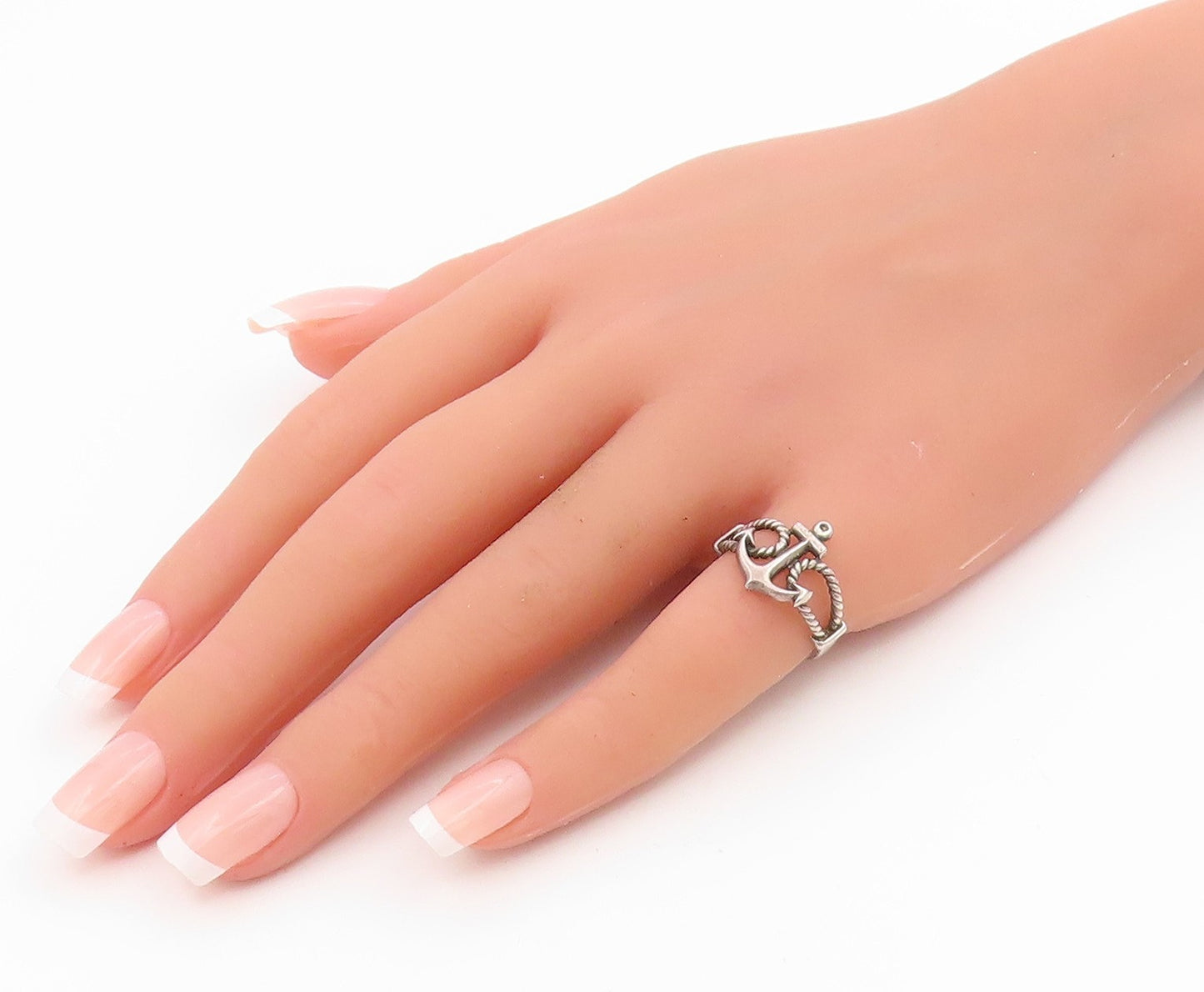 925 Sterling Silver Vintage Ring Nautical Anchor With Rope Band  Sz 6  RG35315