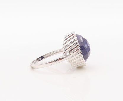 925 Sterling Silver Vintage Ring Designer Fence Carved Gemstone  Sz 7  RG30947