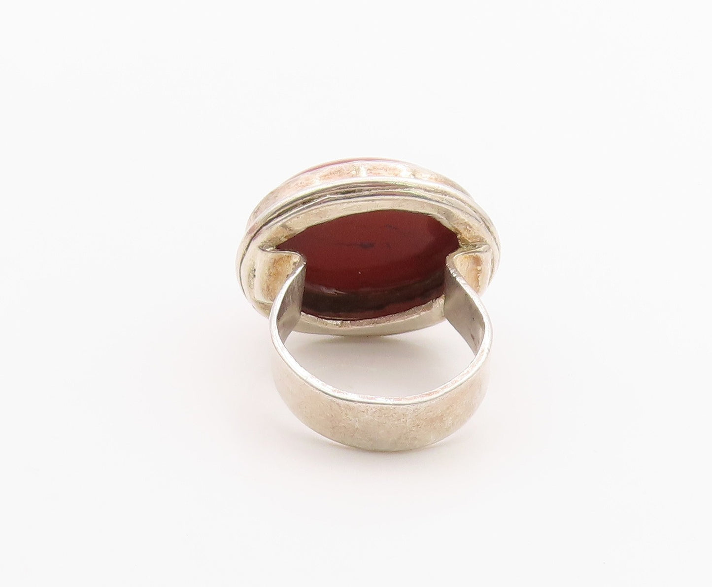 925 Sterling Silver Vintage Ring Chunky Cabochon Carnelian Band  Sz 6  RG36263