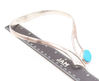 MEXICO 925 Sterling Silver Vintage Oval Gemstone Open Collar Necklace  NE1395