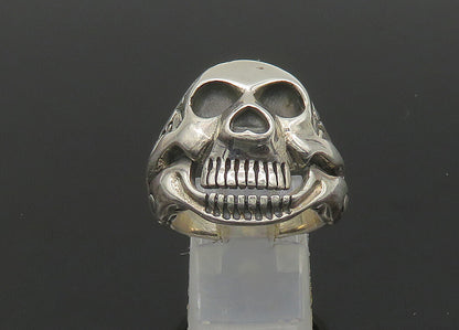 925 Sterling Silver  Vintage Shiny Skeleton Head Biker Ring Sz 9  RG22781