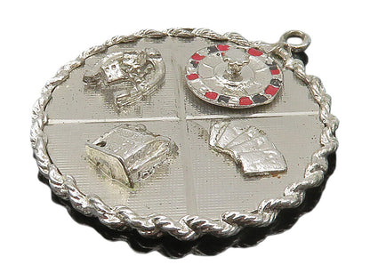 925 Sterling Silver  Vintage Shiny Gambling Motif Twist Trim Pendant  PT12016