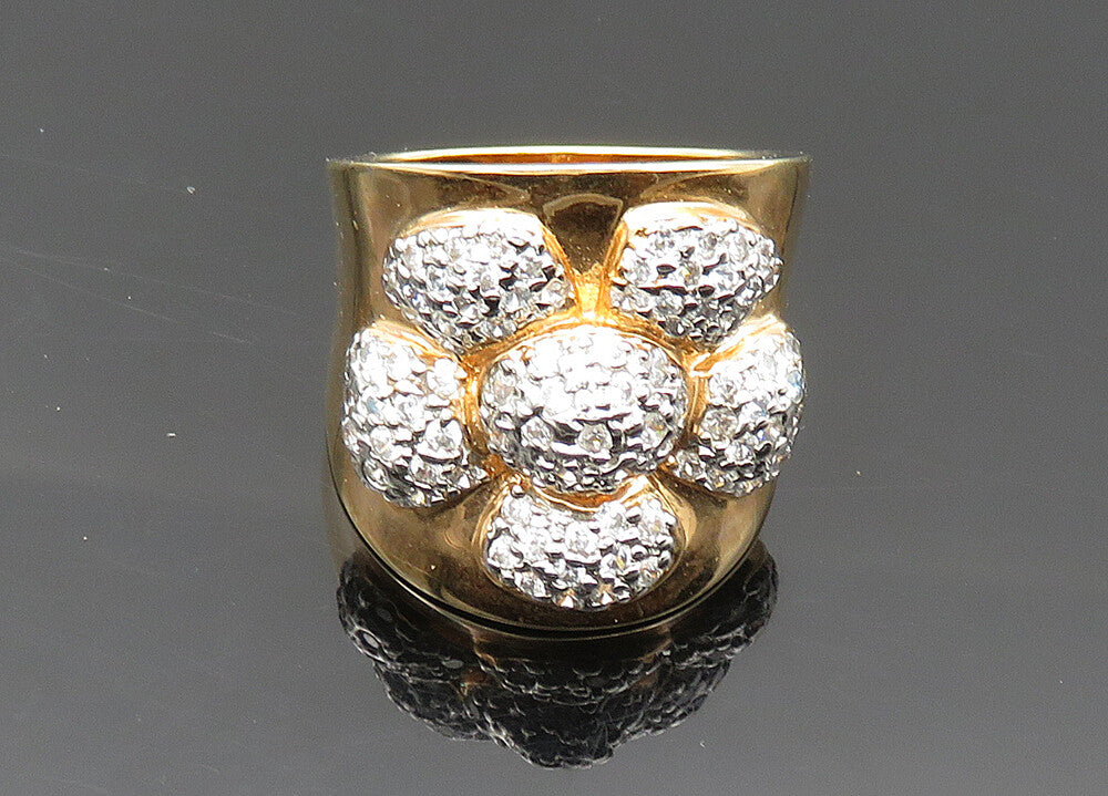 925 Sterling Silver  Shiny Topaz Two Tone Flower Cocktail Ring Sz 8  RG20466