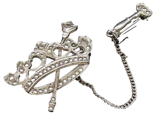 925 Sterling Silver  Vintage Marcasite Royal Crown & Sceptre Brooch Pin BP9967