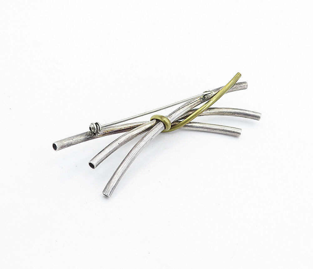 925 Sterling Silver  Vintage Two Tone Modernist Tubes Design Brooch Pin BP2213
