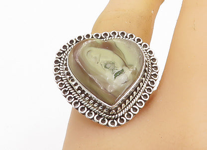 925 Sterling Silver  Love Heart Shaped Jasper Cocktail Ring Sz 10  RG8425