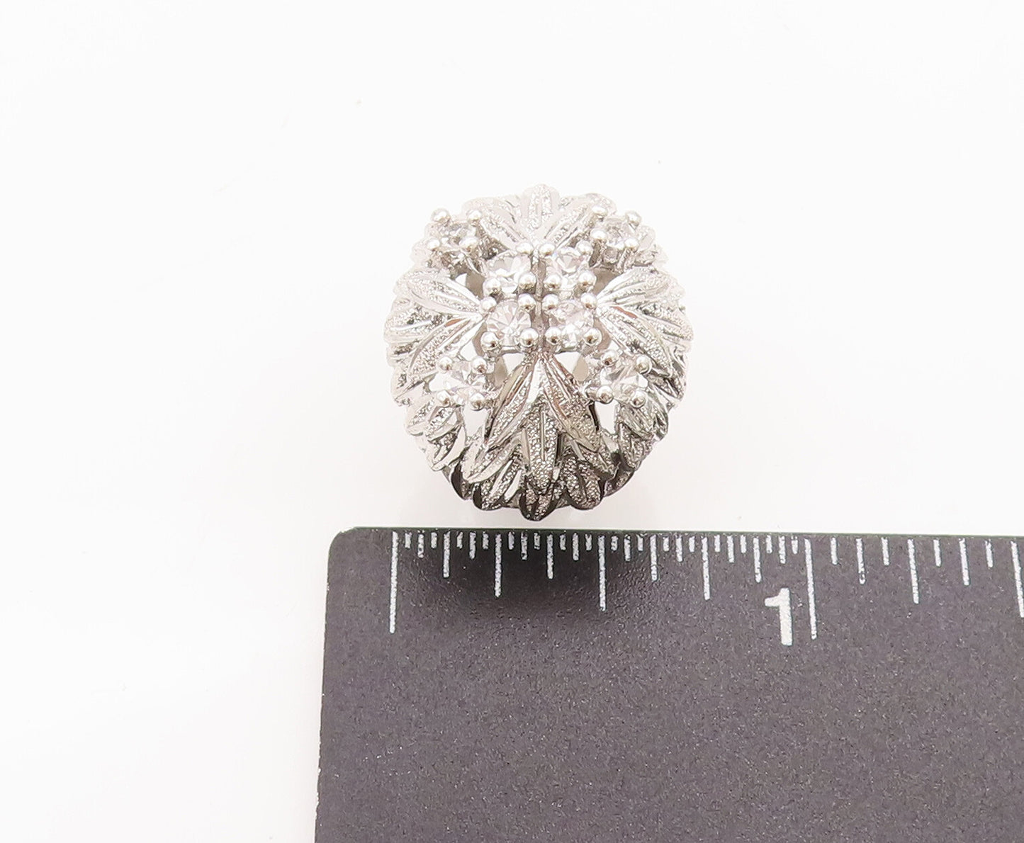925 Sterling Silver Vintage Earrings Domed Spikey Carved CZ Flower  EG13001