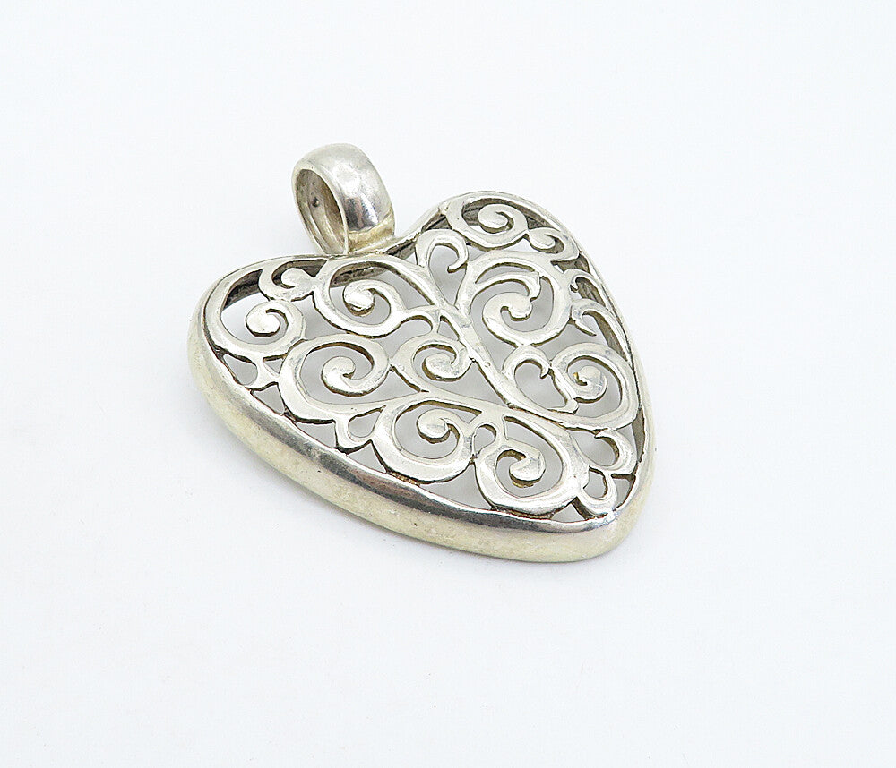 925 Sterling Silver  Vintage Shiny Swirl Cutout Love Heart Pendant  PT4909