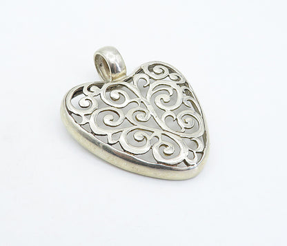 925 Sterling Silver  Vintage Shiny Swirl Cutout Love Heart Pendant  PT4909