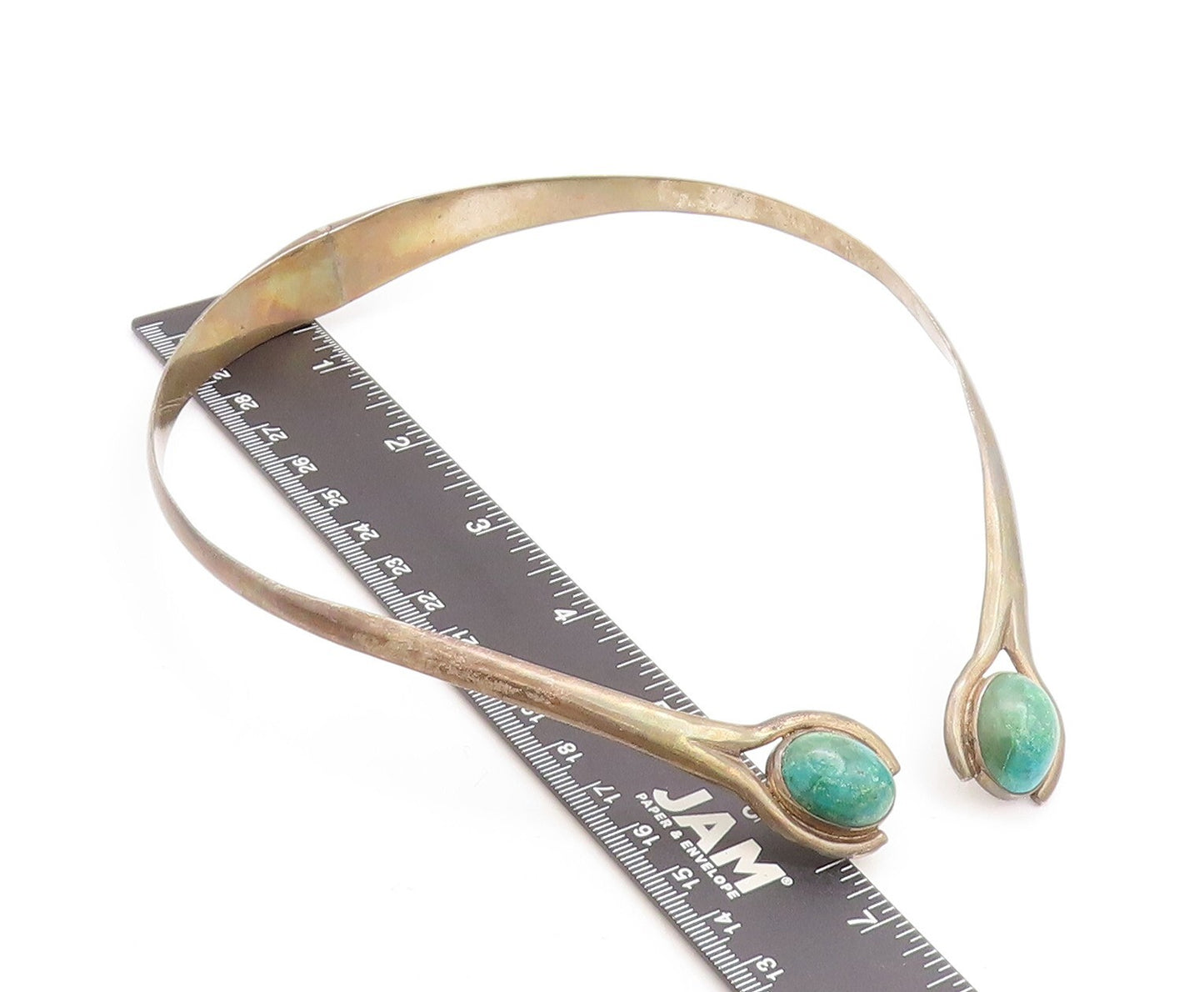 MEXICO 925 Silver Vintage Cabochon Cut Chrysocolla Collar Necklace NE1393