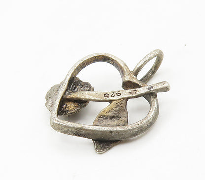925 Sterling Silver  Vintage Open Love Heart Flower Motif Pendant  PT11989