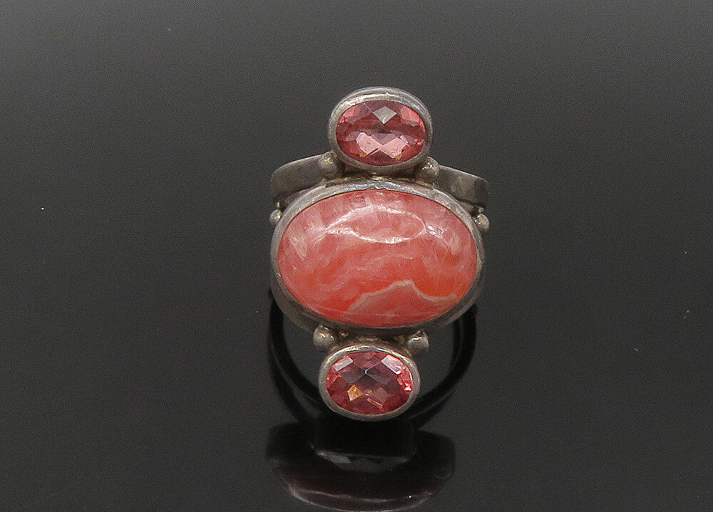 SAJEN 925 Silver Vintage Rhodochrosite & Pink Topaz Band Ring Sz 8 RG22549