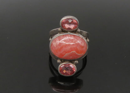 SAJEN 925 Silver Vintage Rhodochrosite & Pink Topaz Band Ring Sz 8 RG22549