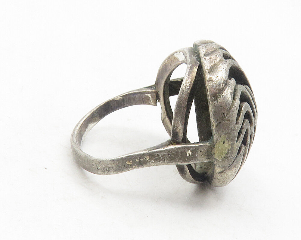 925 Sterling Silver  Vintage Dark Tone Swirl Dome Band Ring Sz 4.5  RG12082
