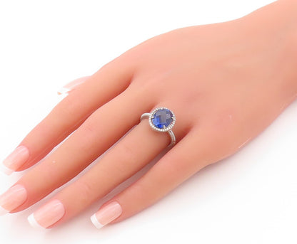 925 Sterling Silver Vintage Ring Designer Sapphire Halo CZ  Sz 7  RG32891