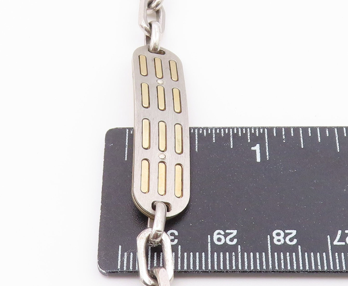 925 Sterling Silver  Vintage Two Tone Pattern Oval Link Chain Bracelet  BT8313