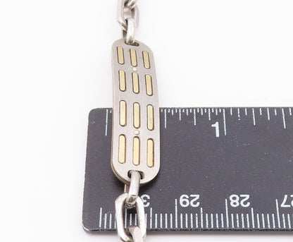 925 Sterling Silver  Vintage Two Tone Pattern Oval Link Chain Bracelet  BT8313