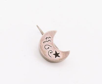 925 Sterling Silver Earrings MEXICO Minimalist Etched Galaxy Solid Moon  EG12838