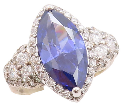 925 Sterling Silver Vintage Ring Marquise Cut Sapphire CZ Inlay  Sz 7.5  RG29750