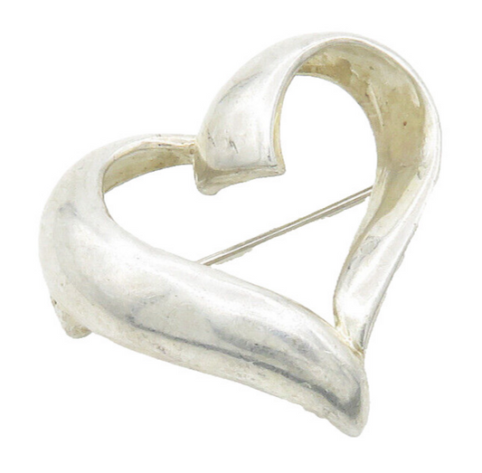 925 Sterling Silver  Vintage Shiny Open Love Heart Smooth Brooch Pin  BP5639