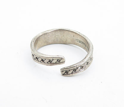 INTERNATIONAL 925 Silver Vintage Basket Weave Bypass Band Ring Sz 7.5 RG5966