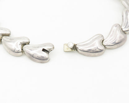 MEXICO 925 Silver  Vintage Shiny Heart Shaped Link Collar Necklace  NE2745