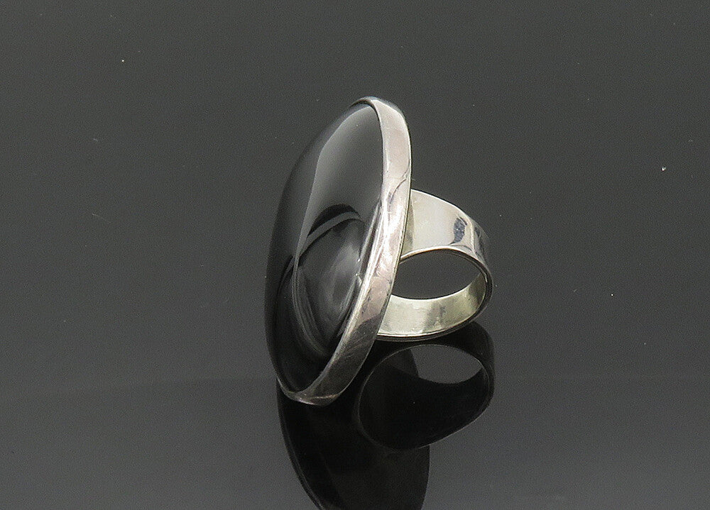 925 Silver  Vintage Black Onyx Large Heavy Cocktail Ring Sz 5.5  RG20435