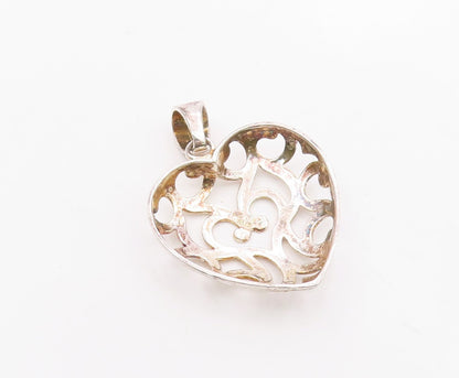 925 Sterling Silver  Vintage Shiny Cutout Love Heart Dome Pendant  PT17359