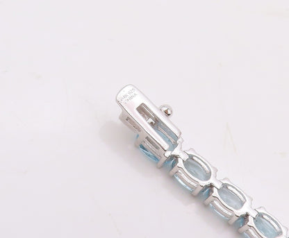925 Sterling Silver Vintage Bracelet Minimalist Oval Cut Blue Topaz  BT10860
