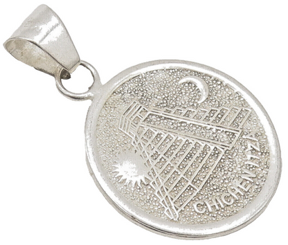 MEXICO 925 Silver  Vintage Calendar Pyramid Carved Sun Moon Pendant  PT22370