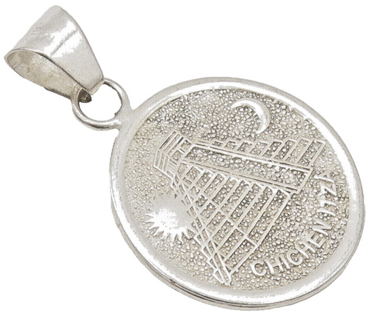 MEXICO 925 Silver  Vintage Calendar Pyramid Carved Sun Moon Pendant  PT22370