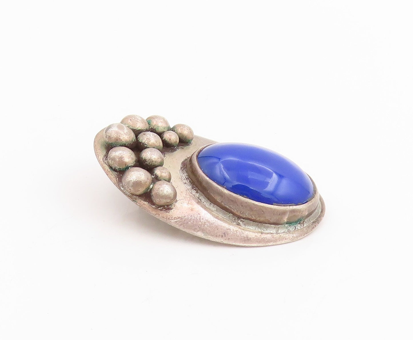 925 Sterling Silver Vintage Earrings Oval Cabochon Lapis Lazuli Clips  EG13748