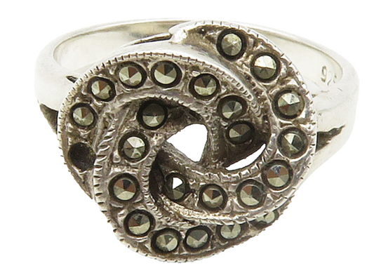 925 Sterling Silver  Vintage Marcasite Twist Knot Band Ring Sz 7  RG16617